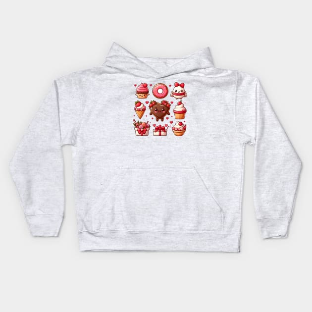 Valentine's Cartoon Delights Kids Hoodie by ragil_studio